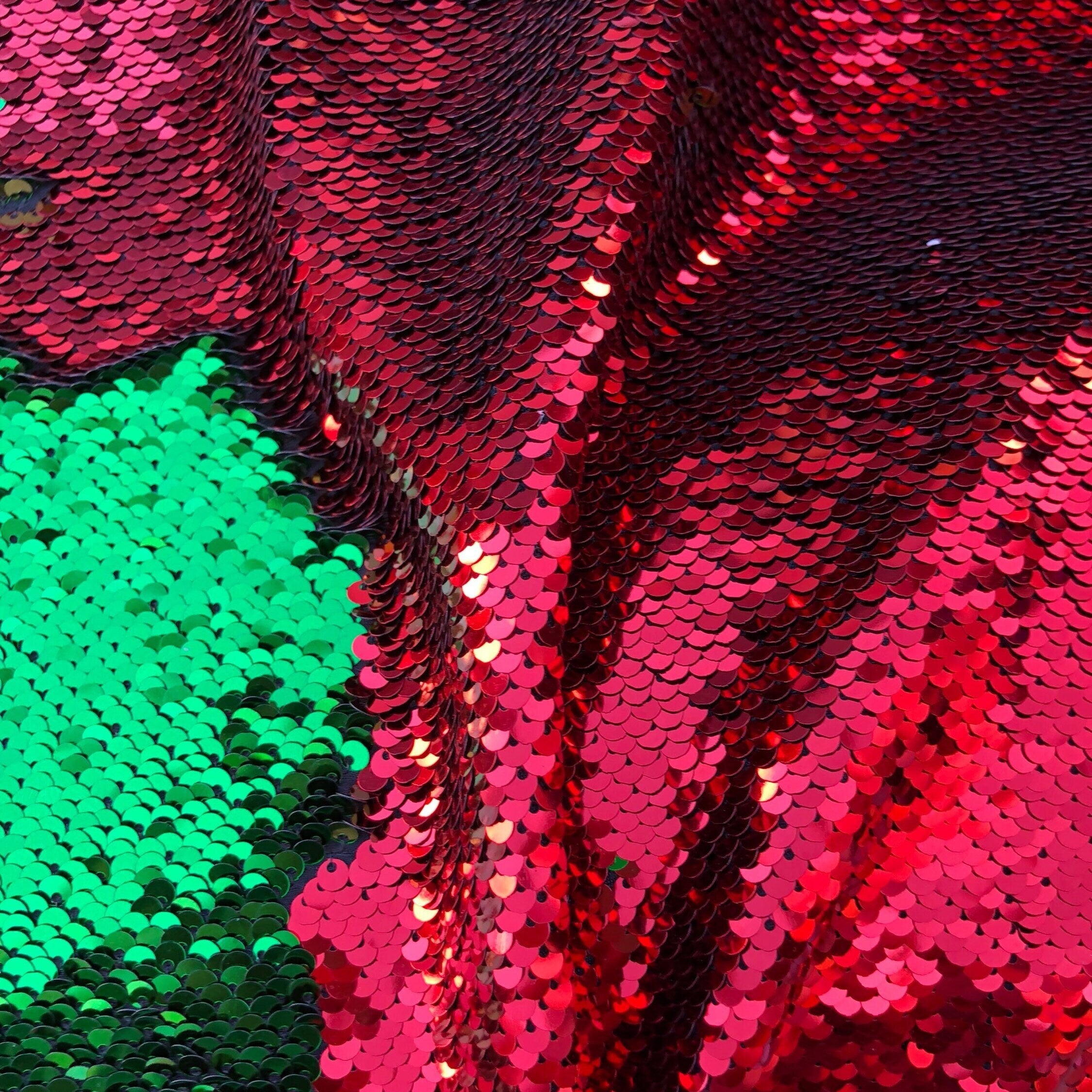 Flip Sequin Fabric Mermaid Reversible Sequin Fabric - RED/GREEN - Fabric Sequin Fabric for Sewing  By The Yard -Evening Dress Party