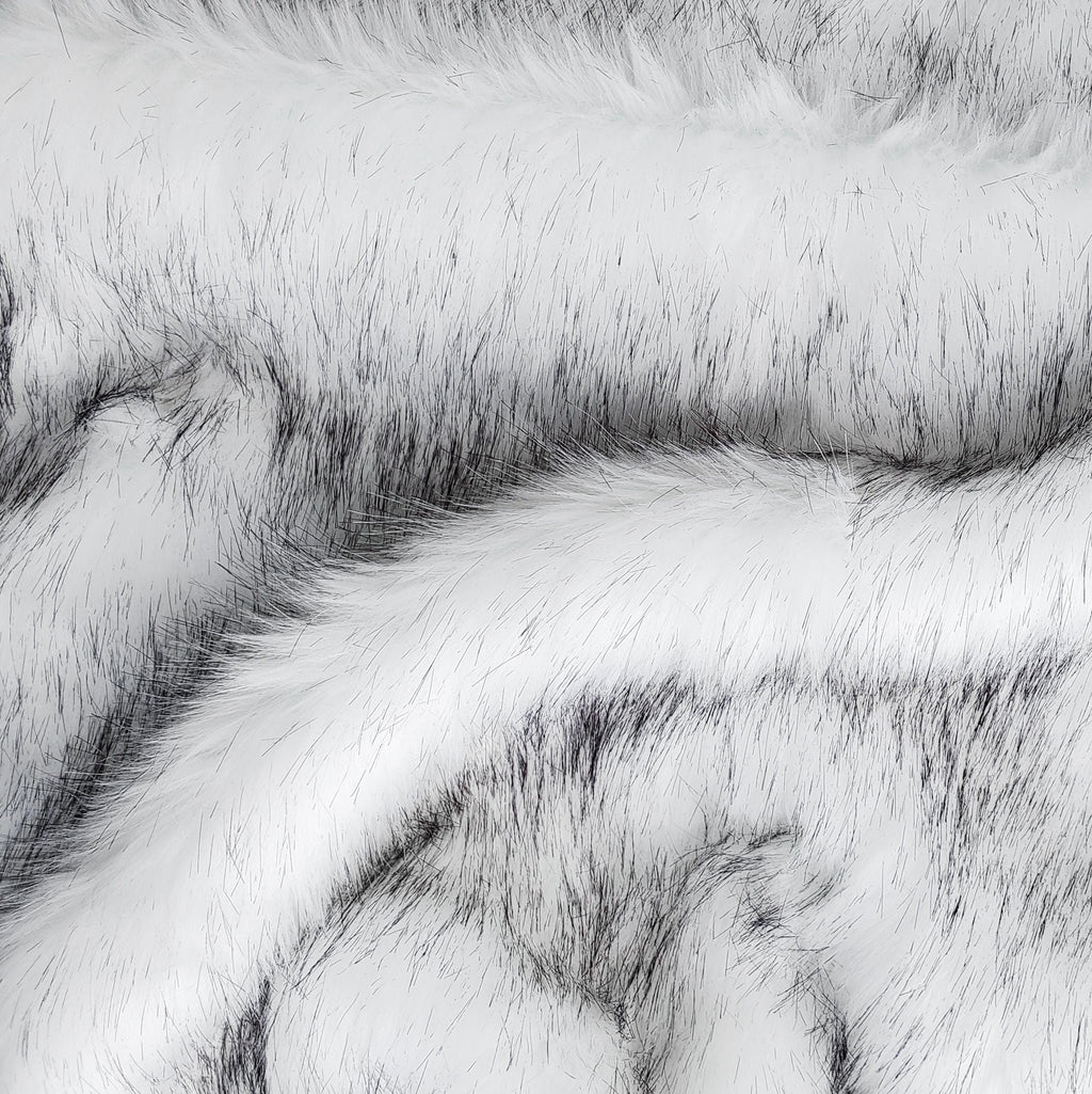 WOLF - Faux Fake Fur Animal Short Pile Fabric - BLACK/WHITE - By The Yard -For Blankets Fashion Clothing Coats - Scarfs Rugs Crafts Decor -