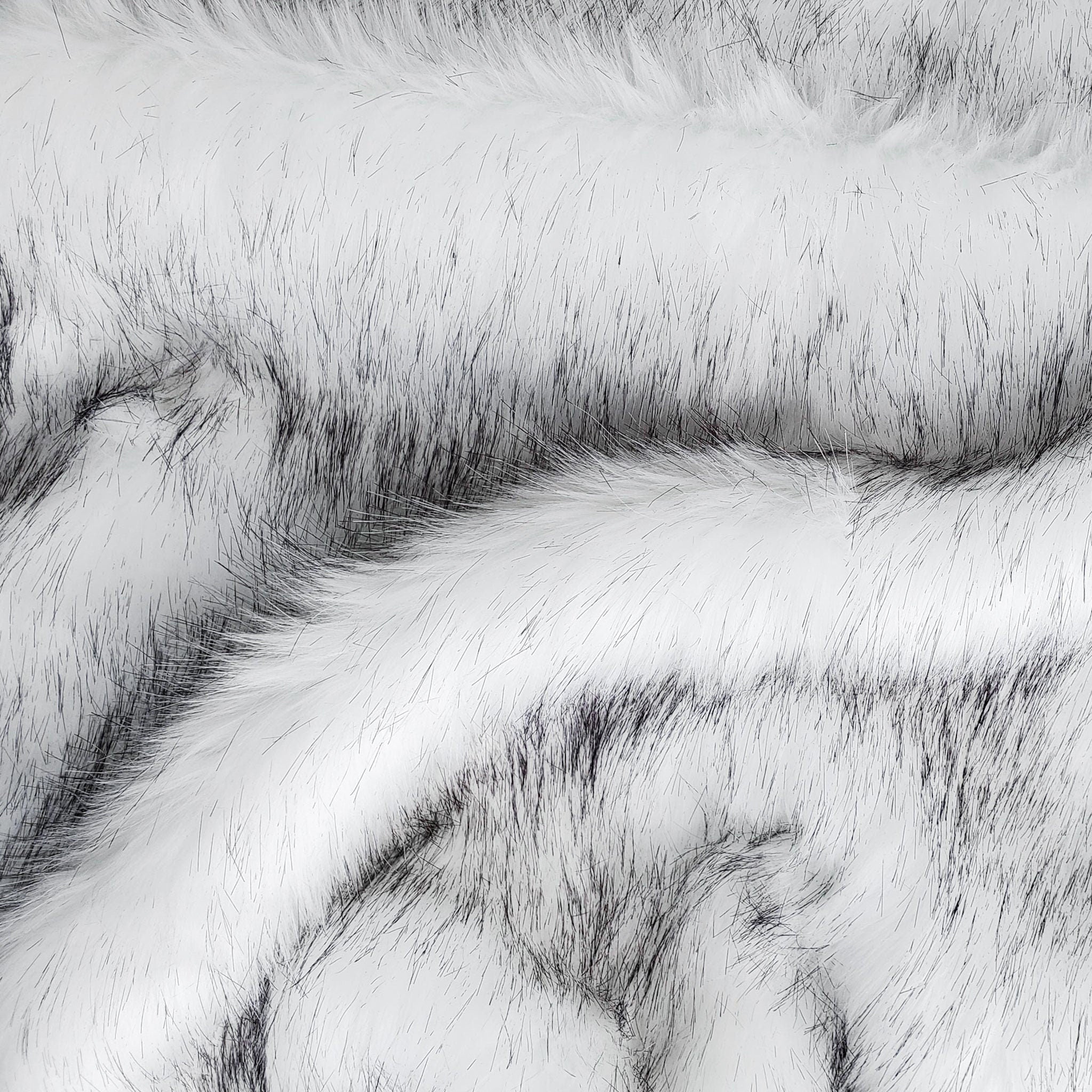 WOLF - Faux Fake Fur Animal Short Pile Fabric - BLACK/WHITE - By The Yard -For Blankets Fashion Clothing Coats - Scarfs Rugs Crafts Decor -