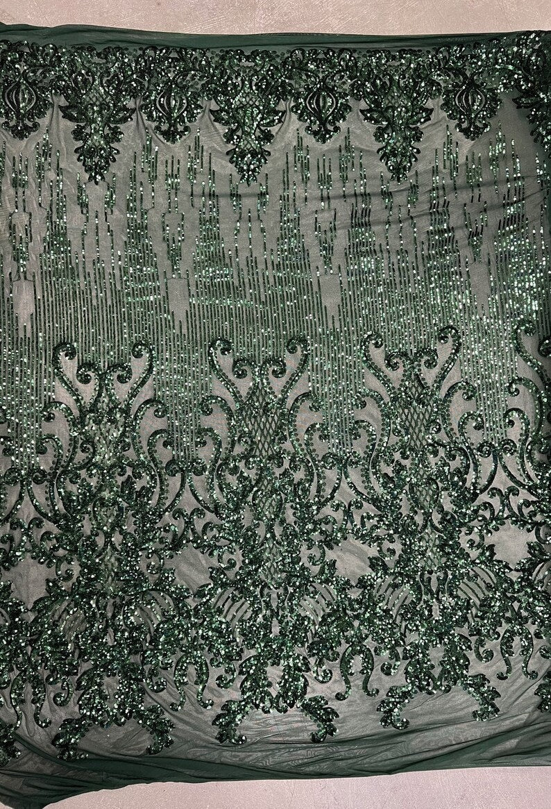 HUNTER -  Luxury Fashion Design with Sequins Embroider on a 4 Way Stretch Mesh Fabric-Sold by Yard. For Evening Dress Prom Quinceanera
