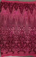 FUCHSIA -  Luxury Fashion Design with Sequins Embroider on a 4 Way Stretch Mesh Fabric-Sold by Yard. For Evening Dress Prom Quinceanera