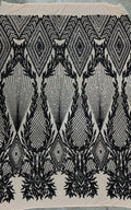 BLACK -  DIAMOND -  Fashion Design with Sequins Embroider on a 4 Way Stretch Mesh Fabric-Sold by Yard. For Evening Dress Prom Quinceanera