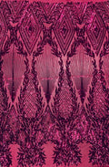 FUCHSIA -  DIAMOND -  Fashion Design with Sequins Embroider on a 4 Way Stretch Mesh Fabric-Sold by Yard. For Evening Dress Prom Quinceanera