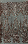 COPPER -  DIAMOND -  Fashion Design with Sequins Embroider on a 4 Way Stretch Mesh Fabric-Sold by Yard. For Evening Dress Prom Quinceanera