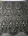 BLACK -  DAGGER - Fashion Design with Sequins Embroider on 4 Way Stretch Mesh Fabric-Sold by Yard. For Evening Dress Prom Quinceanera