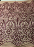 DUSTY ROSE -  DAGGER - Fashion Design with Sequins Embroider on 4 Way Stretch Mesh Fabric-Sold by Yard. For Evening Dress Prom Quinceanera