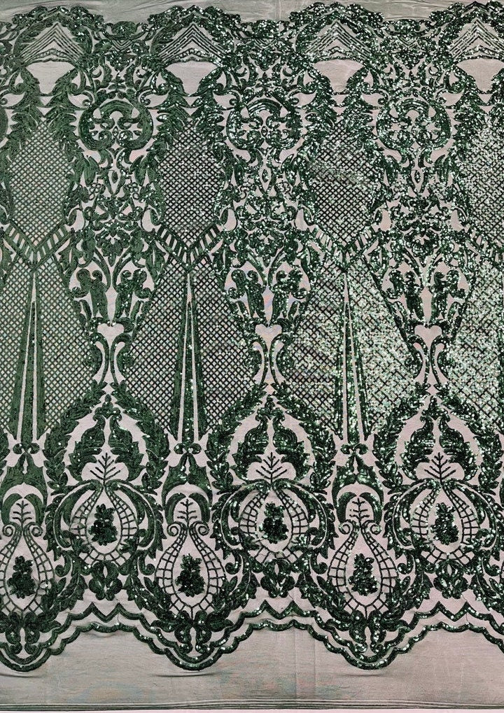 HUNTER -  DAGGER - Fashion Design with Sequins Embroider on 4 Way Stretch Mesh Fabric-Sold by Yard. For Evening Dress Prom Quinceanera