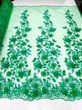 3D Floral Design Embroider and Beaded With Rhinestones On a Mesh Lace. Sold By Yard - KELLY -  For Bridal Weddings Prom & Quinceanera