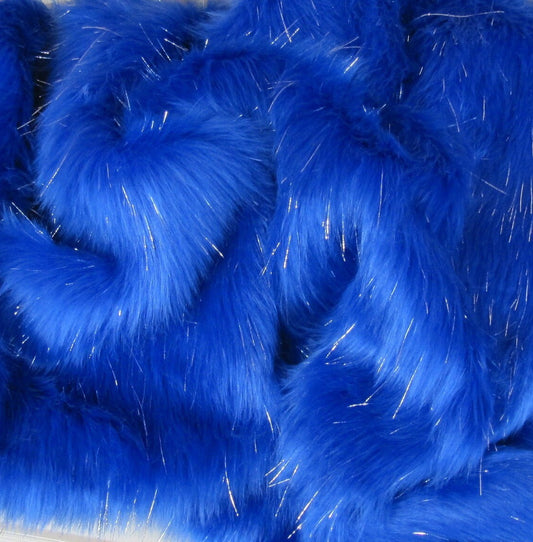 TINSEL - Faux Fur Fabric Long Pile Sparkling Tinsel - ROYAL - Sold By Yard- For Blankets Fashion Clothing Coats - Scarfs Rugs Crafts Decor