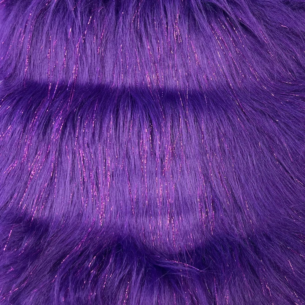 TINSEL - Faux Fur Fabric Long Pile Sparkling Tinsel - PURPLE - Sold By Yard- For Blankets Fashion Clothing Coats - Scarfs Rugs Crafts Decor