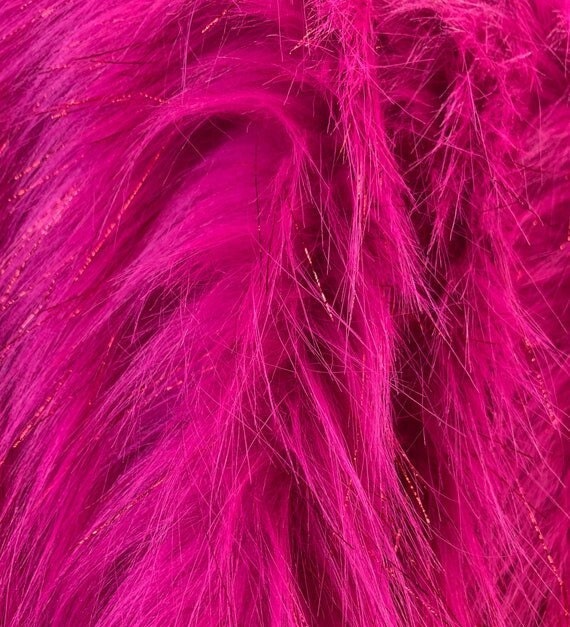 TINSEL - Faux Fur Fabric Long Pile Sparkling Tinsel - FUCHSIA - Sold By Yard- For Blankets Fashion Clothing Coats - Scarfs Rugs Crafts Decor