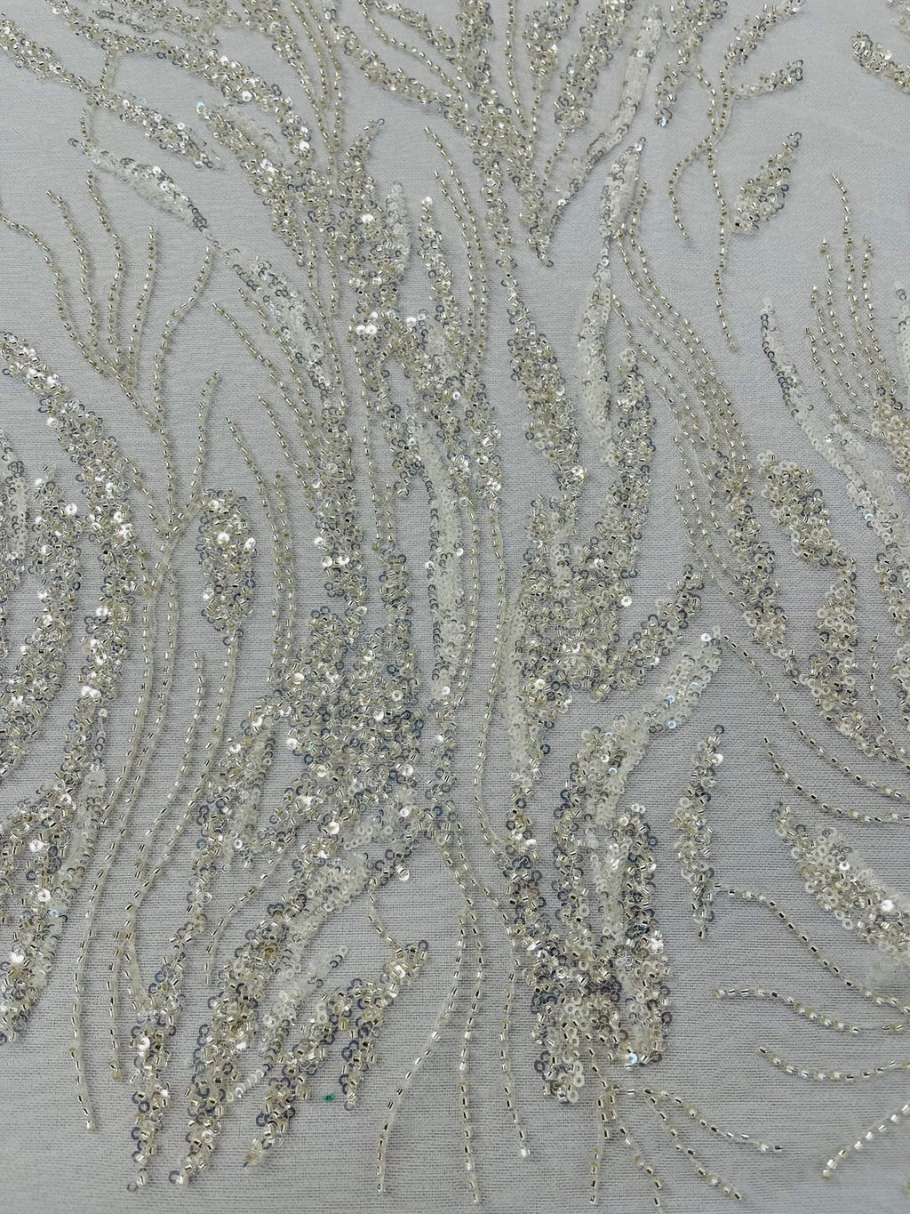 LUXURY BRANCHES  -  Designs Embroider with Sequins and Heavy Beaded on a Mesh Lace Fabric - Sold By The Yard - OFFWHITE