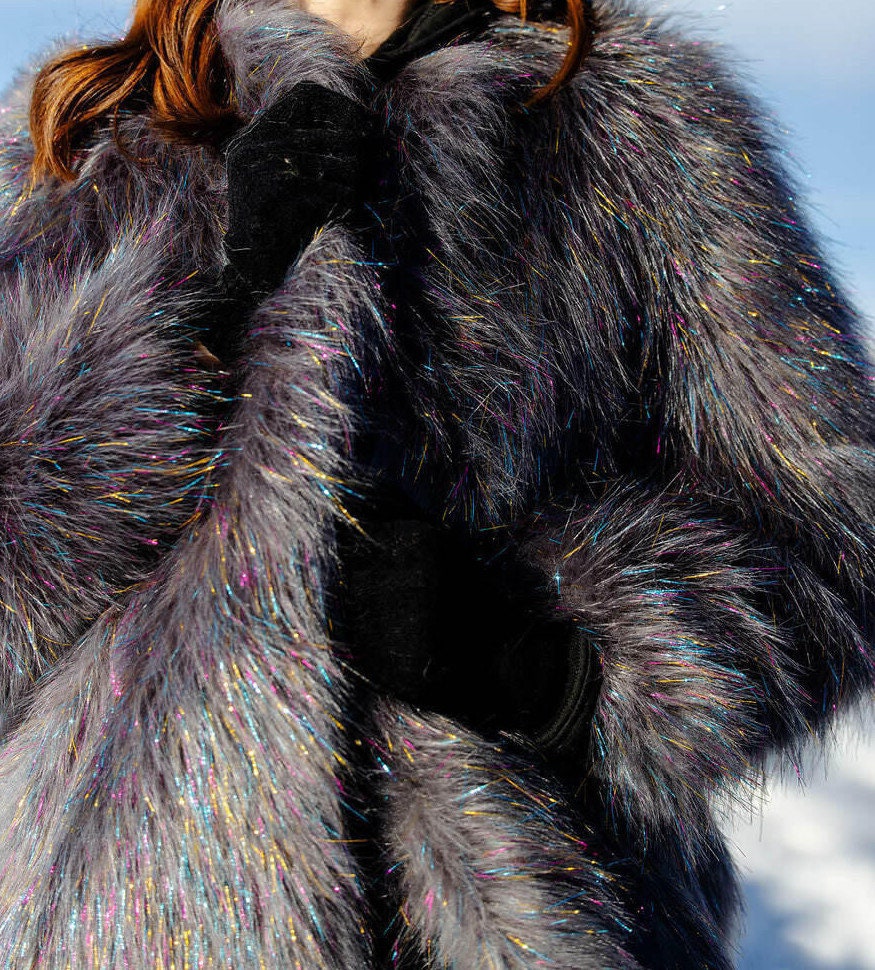 TINSEL - Faux Fur Fabric Long Pile Sparkling Tinsel - ROYAL - Sold By Yard- For Blankets Fashion Clothing Coats - Scarfs Rugs Crafts Decor