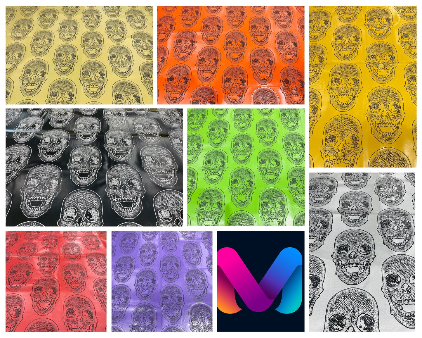 SKULLS - Skull Fake Leather Upholstery, 3D Faux Leather PVC Vinyl Fabric Sold By The Yard.