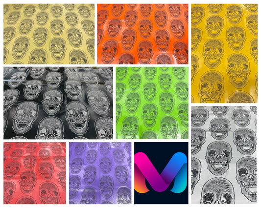 SKULLS - Skull Fake Leather Upholstery, 3D Faux Leather PVC Vinyl Fabric Sold By The Yard.