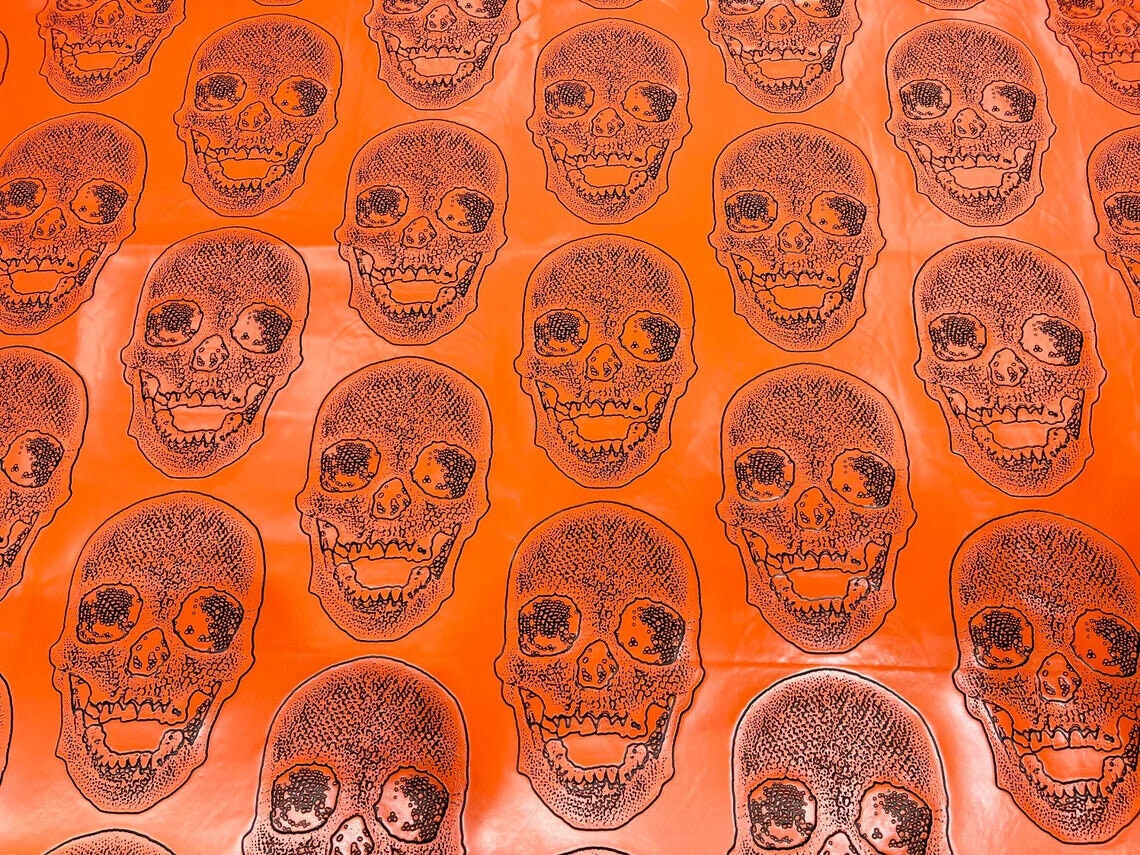 SKULLS - Skull Fake Leather Upholstery, 3D Faux Leather PVC Vinyl Fabric Sold By The Yard.