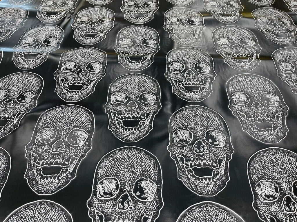 SKULLS - Skull Fake Leather Upholstery, 3D Faux Leather PVC Vinyl Fabric Sold By The Yard.