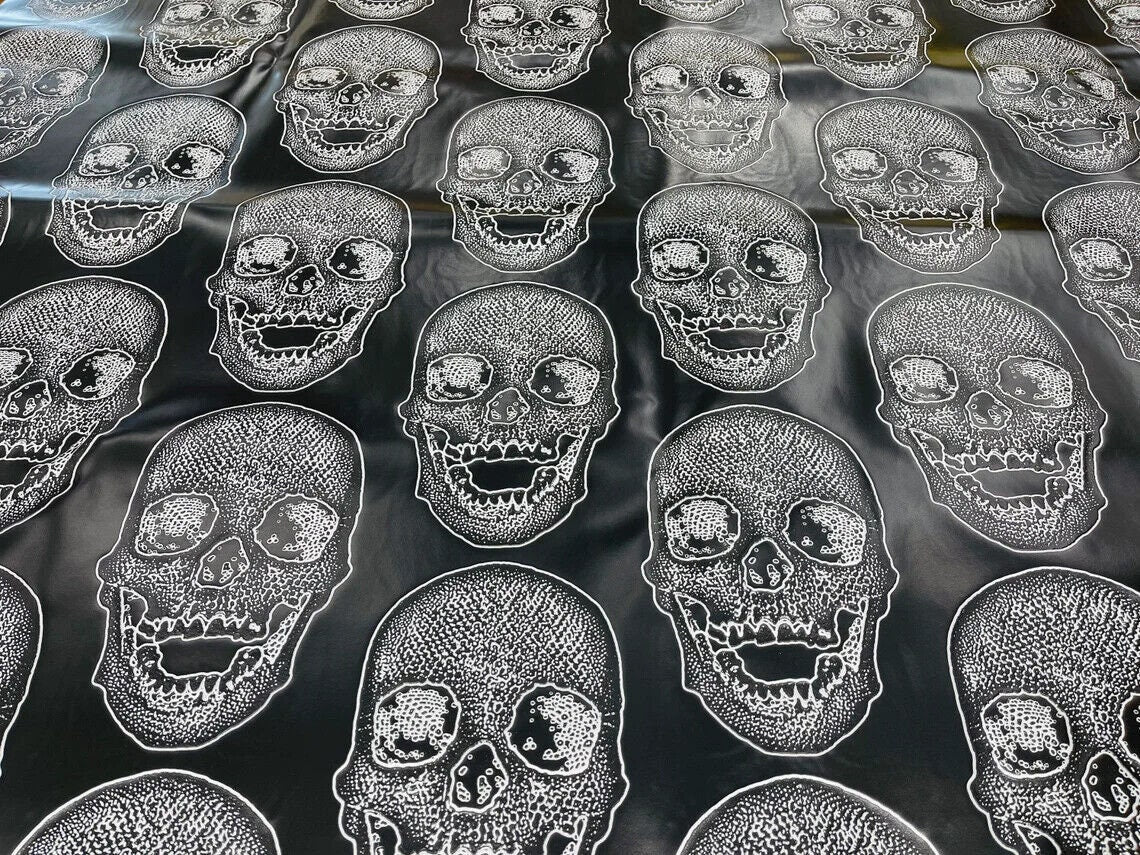 SKULLS - Skull Fake Leather Upholstery, 3D Faux Leather PVC Vinyl Fabric Sold By The Yard.