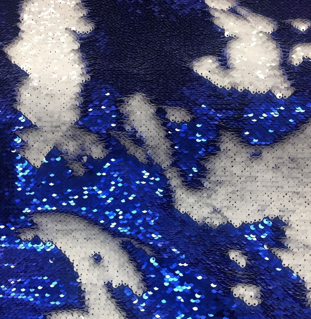 Flip Sequin Fabric Mermaid Reversible Sequin Fabric - ROYAL/ WHITE - Fabric Sequin Fabric for Sewing  By The Yard -Evening Dress Party