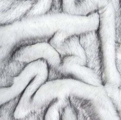 WOLF - Faux Fake Fur Animal Short Pile Fabric - BLACK/WHITE - By The Yard -For Blankets Fashion Clothing Coats - Scarfs Rugs Crafts Decor -