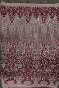 DUSTY ROSE -  Luxury Fashion Design with Sequins Embroider on a 4 Way Stretch Mesh Fabric-Sold by Yard. For Evening Dress Prom Quinceanera