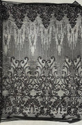 BLACK -  Luxury Fashion Design with Sequins Embroider on a 4 Way Stretch Mesh Fabric-Sold by Yard. For Evening Dress Prom Quinceanera