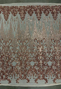 COPPER -  Luxury Fashion Design with Sequins Embroider on a 4 Way Stretch Mesh Fabric-Sold by Yard. For Evening Dress Prom Quinceanera