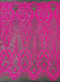 HOT PINK -  DAGGER - Fashion Design with Sequins Embroider on 4 Way Stretch Mesh Fabric-Sold by Yard. For Evening Dress Prom Quinceanera