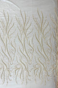 FEATHER-  Designs Embroider with Sequins and Heavy Beaded on a Mesh Lace Fabric - Sold By The Yard - BLUSH