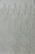 LUXURY BRANCHES  -  Designs Embroider with Sequins and Heavy Beaded on a Mesh Lace Fabric - Sold By The Yard - OFFWHITE