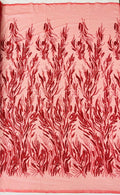 LUXURY BRANCHES  -  Designs Embroider with Sequins and Heavy Beaded on a Mesh Lace Fabric - Sold By The Yard - RED