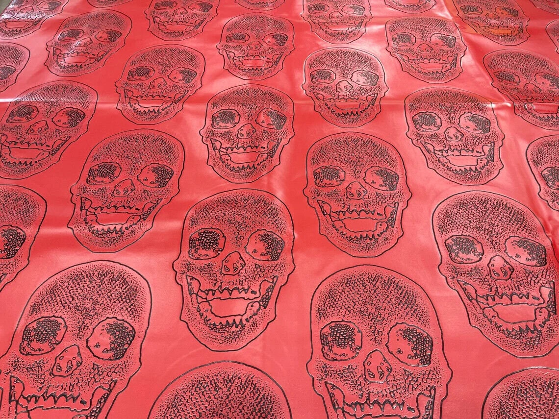SKULLS - Skull Fake Leather Upholstery, 3D Faux Leather PVC Vinyl Fabric Sold By The Yard.